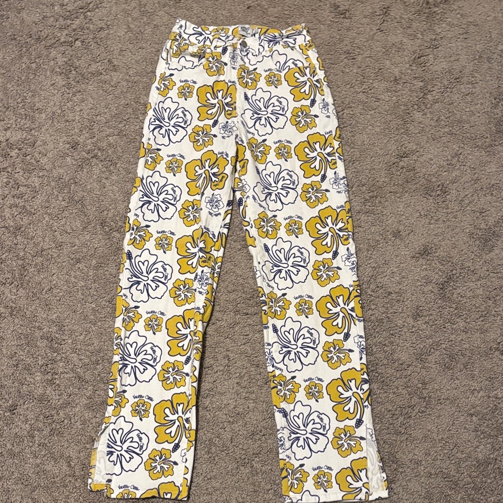 Princess Polly Yellow and White Floral Straight Leg Jeans